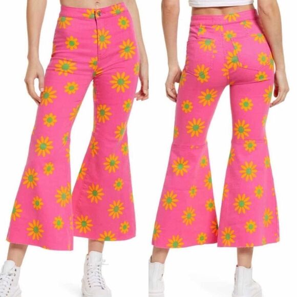 Free People Youthquake Crop Pant Flare leg NWT Pink Lipstick Combo Sz 32 - Picture 1 of 13